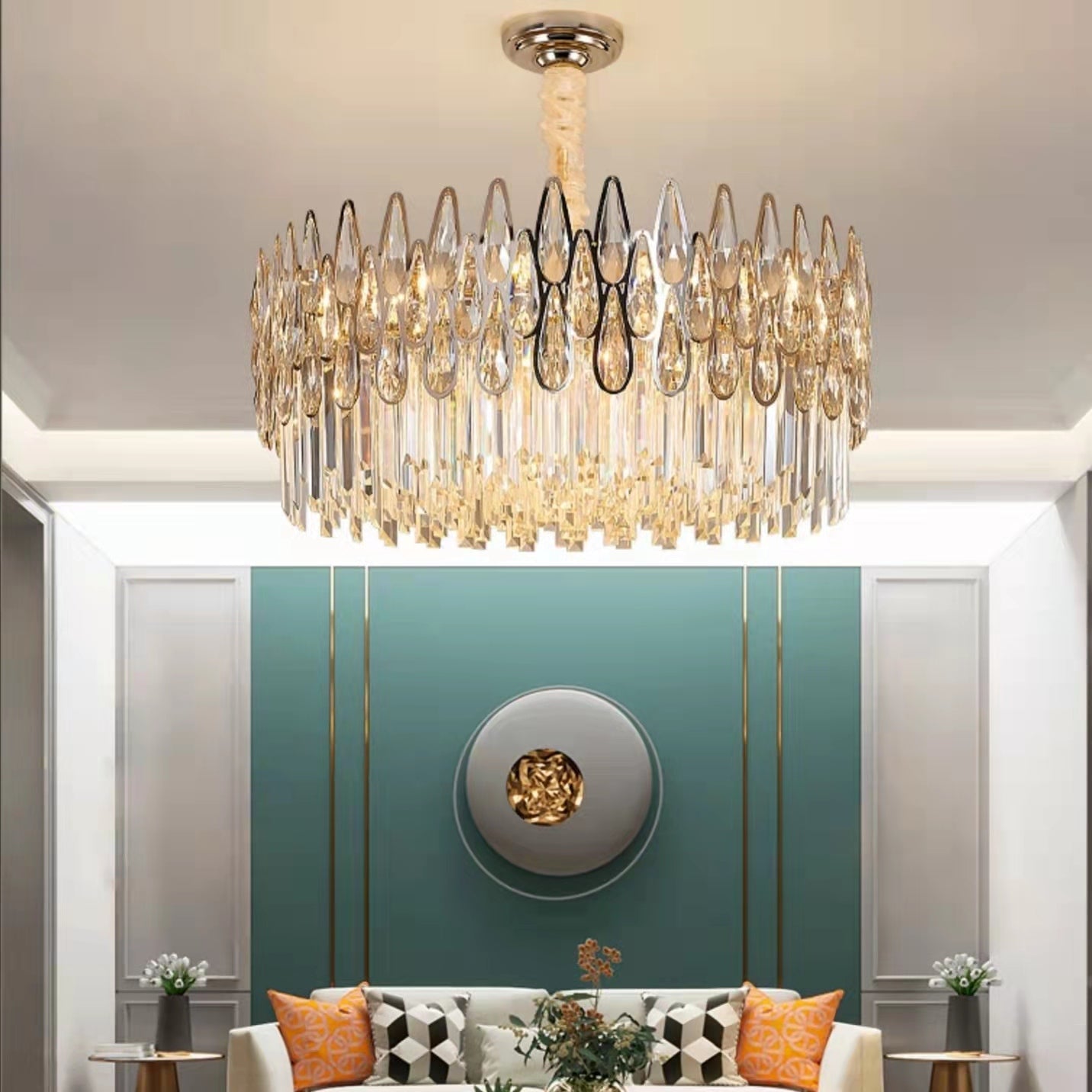 Modern Round/Rectangular Raindrop Crystal Chandelier for Low-ceiling