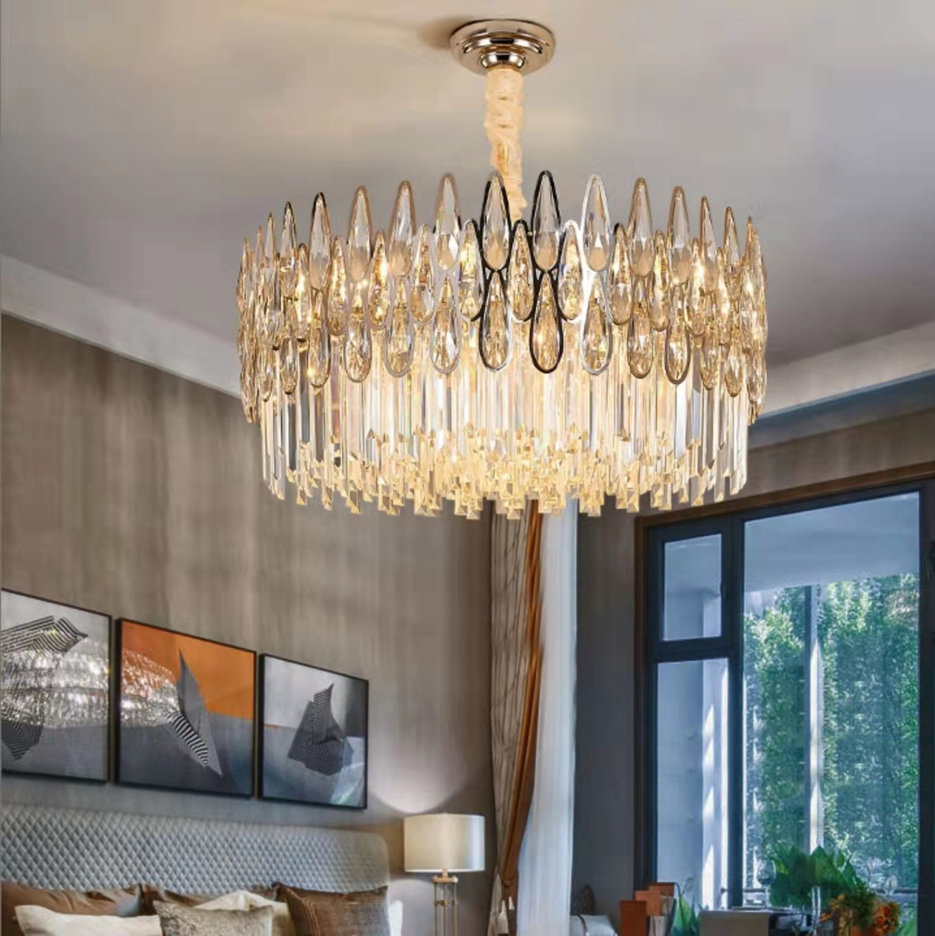 Modern Round/Rectangular Raindrop Crystal Chandelier for Low-ceiling