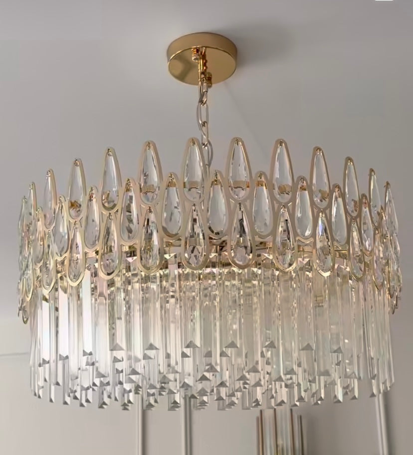 Modern Round/Rectangular Raindrop Crystal Chandelier for Low-ceiling