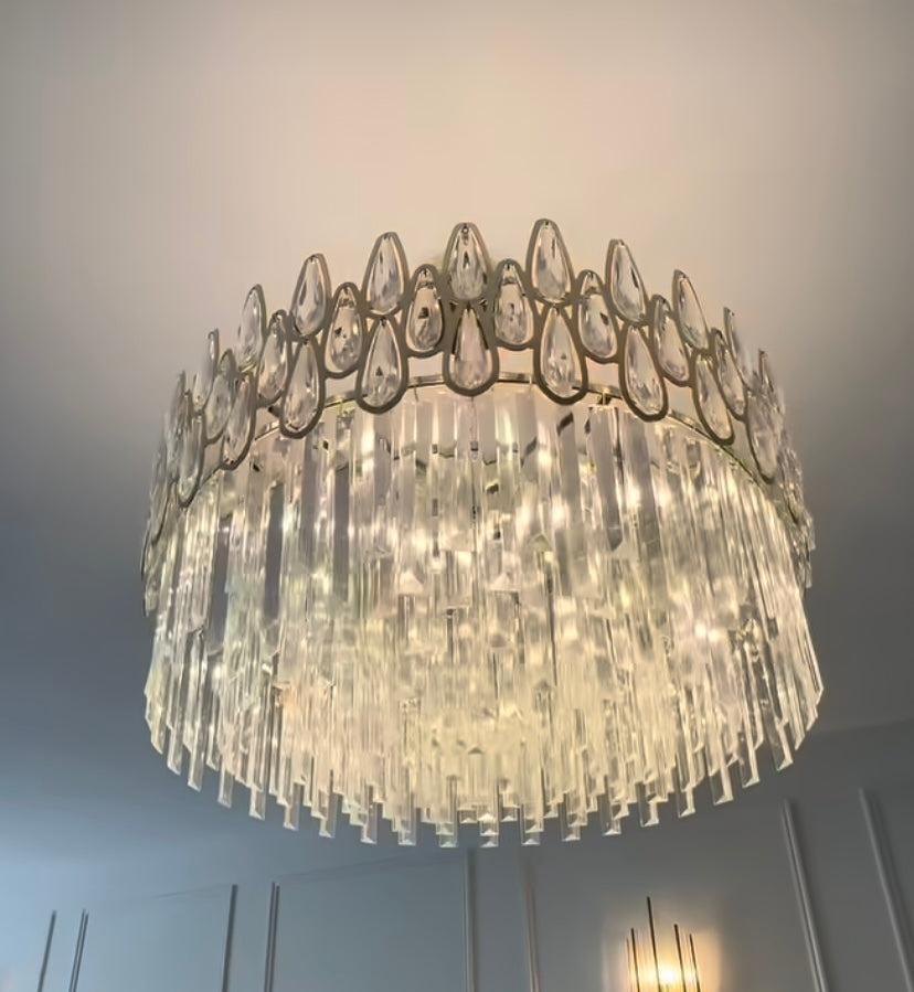 Modern Round/Rectangular Raindrop Crystal Chandelier for Low-ceiling