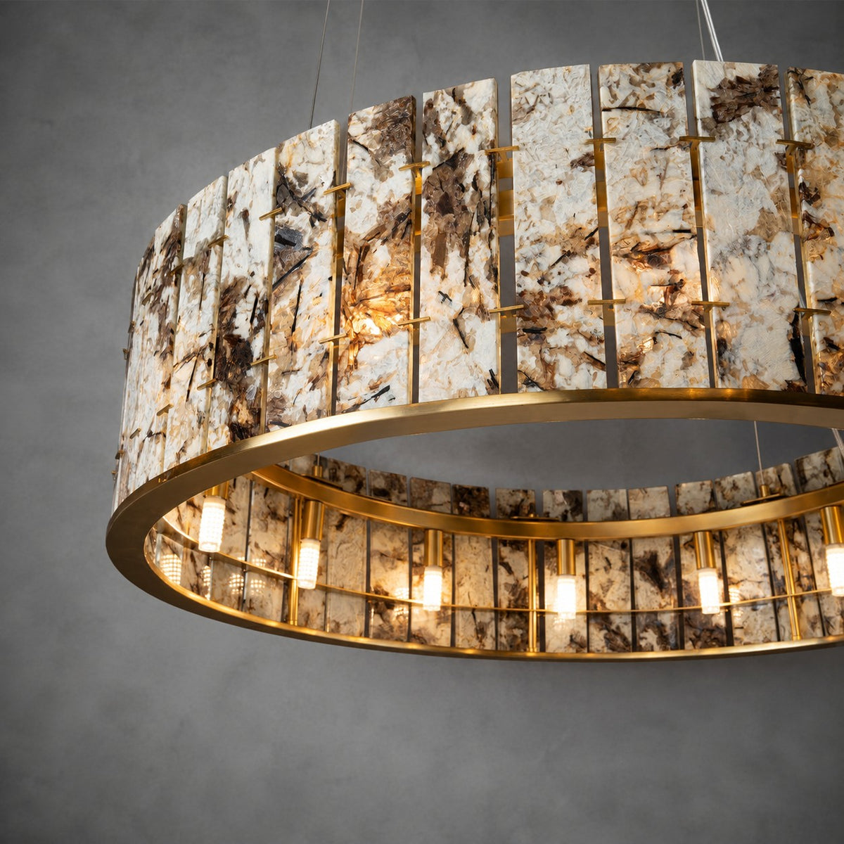 Modern Sculptural Luxury Stone Drum Chandelier