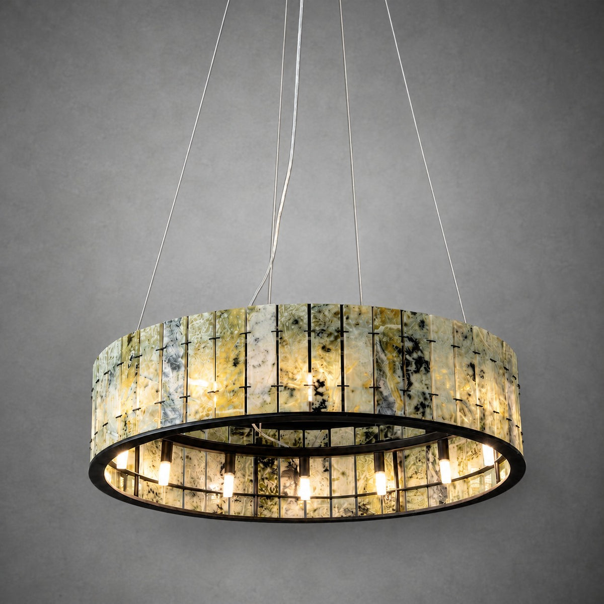 Modern Sculptural Luxury Stone Drum Chandelier