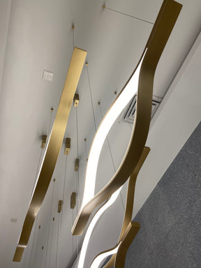 Modern Simple Brass Waving Chandelier for Living/Dining Room/Kitchen Island