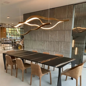 Modern Simple Brass Waving Chandelier for Living/Dining Room/Kitchen Island-Chandeliers-Merlin Lamps-2 crossed pendant: L39.4"+L47.2"/17kg-Gold-Warm Light-merlinlamps