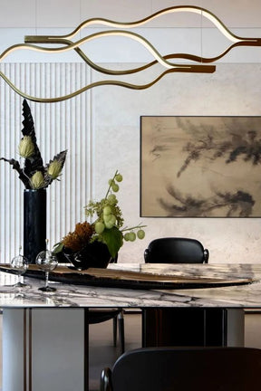 Modern Simple Brass Waving Chandelier for Living/Dining Room/Kitchen Island