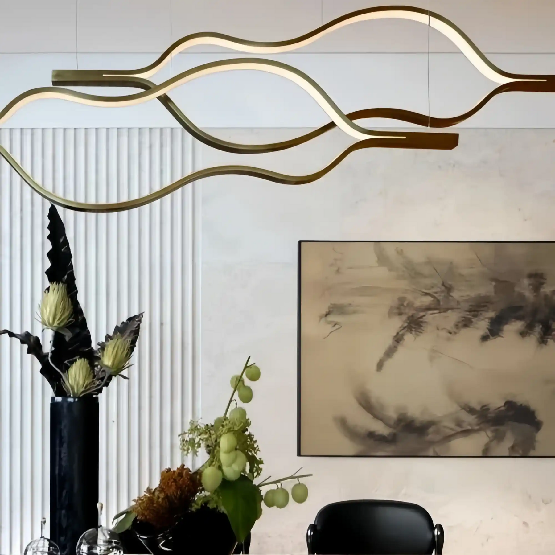 Modern Simple Brass Waving Chandelier for Living/Dining Room/Kitchen Island-Chandeliers-Merlin Lamps-L31.5"*W2.2"*H11.8"-Wood-Warm Light-merlinlamps