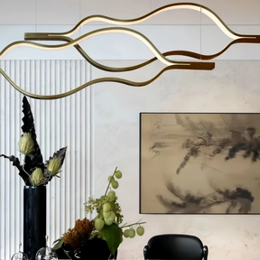 Modern Simple Brass Waving Chandelier for Living/Dining Room/Kitchen Island-Chandeliers-Merlin Lamps-L31.5"*W2.2"*H11.8"-Wood-Warm Light-merlinlamps