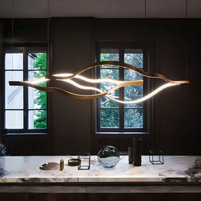 Modern Simple Brass Waving Chandelier for Living/Dining Room/Kitchen Island-Chandeliers-Merlin Lamps-L31.5"*W2.2"*H11.8"-Wood-Warm Light-merlinlamps