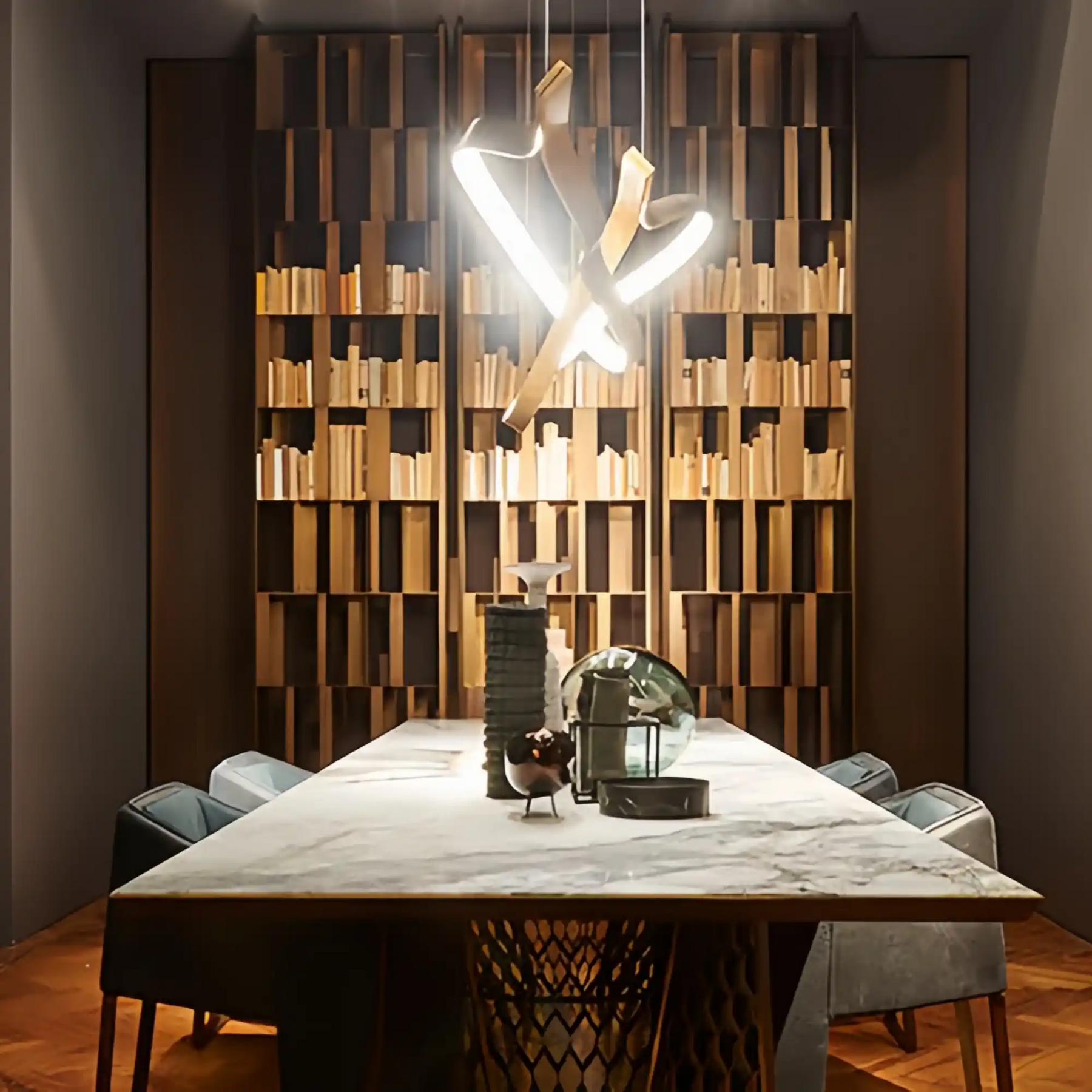 Modern Simple Brass Waving Chandelier for Living/Dining Room/Kitchen Island-Chandeliers-Merlin Lamps-L31.5"*W2.2"*H11.8"-Wood-Warm Light-merlinlamps