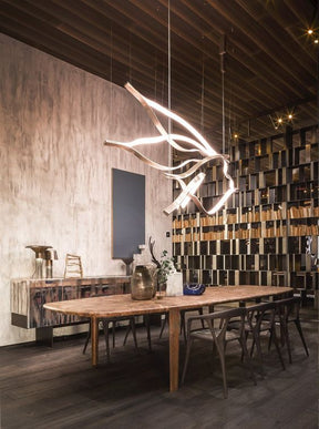 Modern Simple Brass Waving Chandelier for Living/Dining Room/Kitchen Island