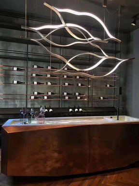 Modern Simple Brass Waving Chandelier for Living/Dining Room/Kitchen Island