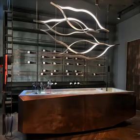 Modern Simple Brass Waving Chandelier for Living/Dining Room/Kitchen Island-Chandeliers-Merlin Lamps-3 crossed pendant: L31.5"+L39.4"+L47.2"-Chrome-Warm Light-merlinlamps