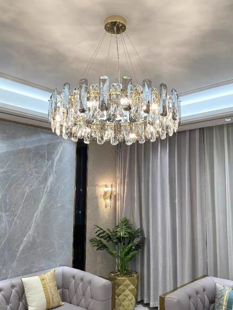 Modern Smoky Gray Crystal Chandelier Gleamy Light Fixture for Living/Dining Room/ Bedroom/ Home Office