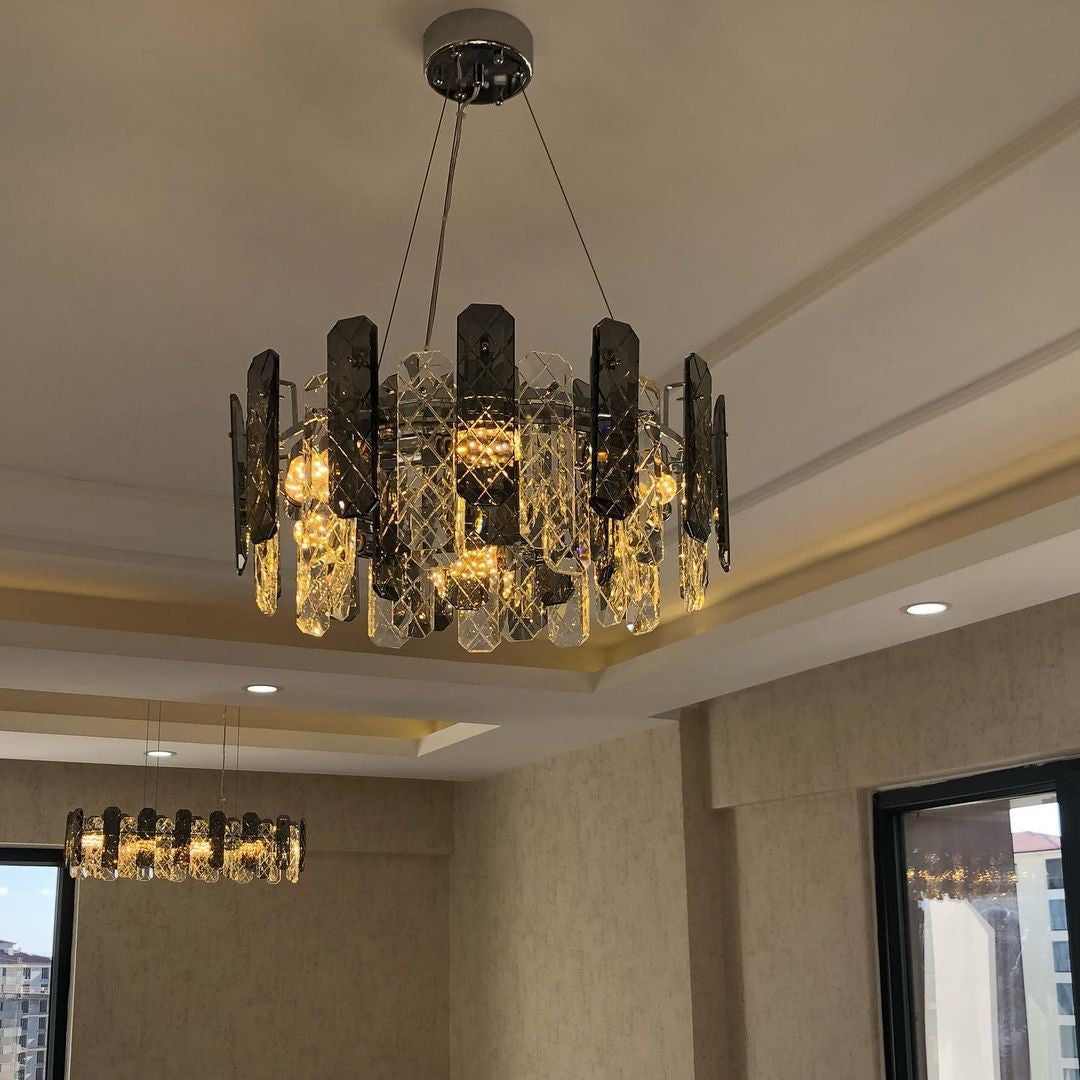 Modern Smoky Gray Crystal Chandelier Gleamy Light Fixture for Living/Dining Room/ Bedroom/ Home Office