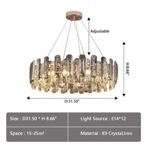 Modern Smoky Gray Crystal Chandelier Gleamy Light Fixture for Living/Dining Room/ Bedroom/ Home Office