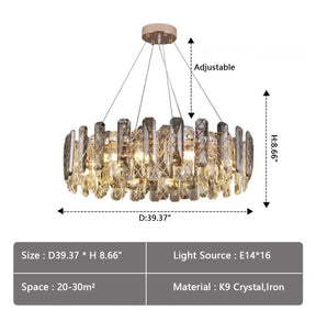 Modern Smoky Gray Crystal Chandelier Gleamy Light Fixture for Living/Dining Room/ Bedroom/ Home Office