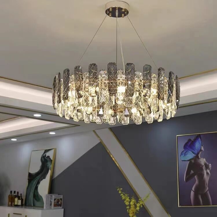 Modern Smoky Gray Crystal Chandelier Gleamy Light Fixture for Living/Dining Room/ Bedroom/ Home Office