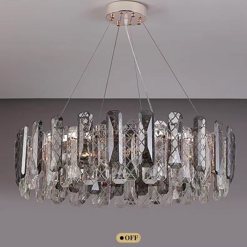 Modern Smoky Gray Crystal Chandelier Gleamy Light Fixture for Living/Dining Room/ Bedroom/ Home Office