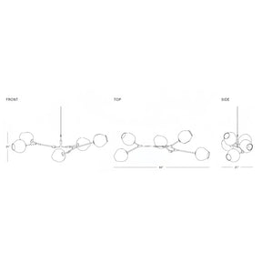 Modern Sputnik Smoky Gray/Amber Glass Branch Chandelier for Kitchen Island/Dining Room - 9 Globes/W79.9"*25.2"*H20.87"Brass Finish/Clear GlassWarm LightBlushlighting