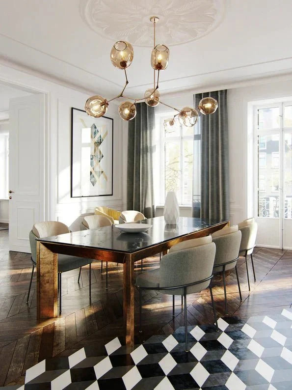 Modern Sputnik Smoky Gray/Amber Glass Branch Chandelier for Kitchen Island/Dining Room - 8 Globes/W89.76"*D33.07"*H22.8"Brass Finish/Clear GlassWarm LightBlushlighting