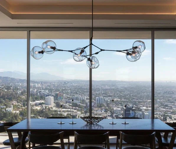Modern Sputnik Smoky Gray/Amber Glass Branch Chandelier for Kitchen Island/Dining Room - 5 Globes/W64.2"*D20.86"*H20.87"Brass Finish/Clear GlassWarm LightBlushlighting