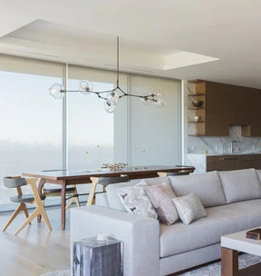 Modern Sputnik Smoky Gray/Amber Glass Branch Chandelier for Kitchen Island/Dining Room - 5 Globes/W64.2"*D20.86"*H20.87"Brass Finish/Clear GlassWarm LightBlushlighting