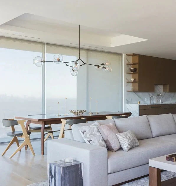 Modern Sputnik Smoky Gray/Amber Glass Branch Chandelier for Kitchen Island/Dining Room - 5 Globes/W64.2"*D20.86"*H20.87"Brass Finish/Clear GlassWarm LightBlushlighting