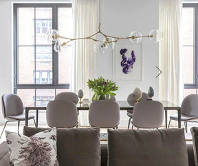 Modern Sputnik Smoky Gray/Amber Glass Branch Chandelier for Kitchen Island/Dining Room - 5 Globes/W64.2"*D20.86"*H20.87"Brass Finish/Clear GlassWarm LightBlushlighting