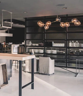 Modern Sputnik Smoky Gray/Amber Glass Branch Chandelier for Kitchen Island/Dining Room - 9 Globes/W79.9"*25.2"*H20.87"Brass Finish/Clear GlassWarm LightBlushlighting
