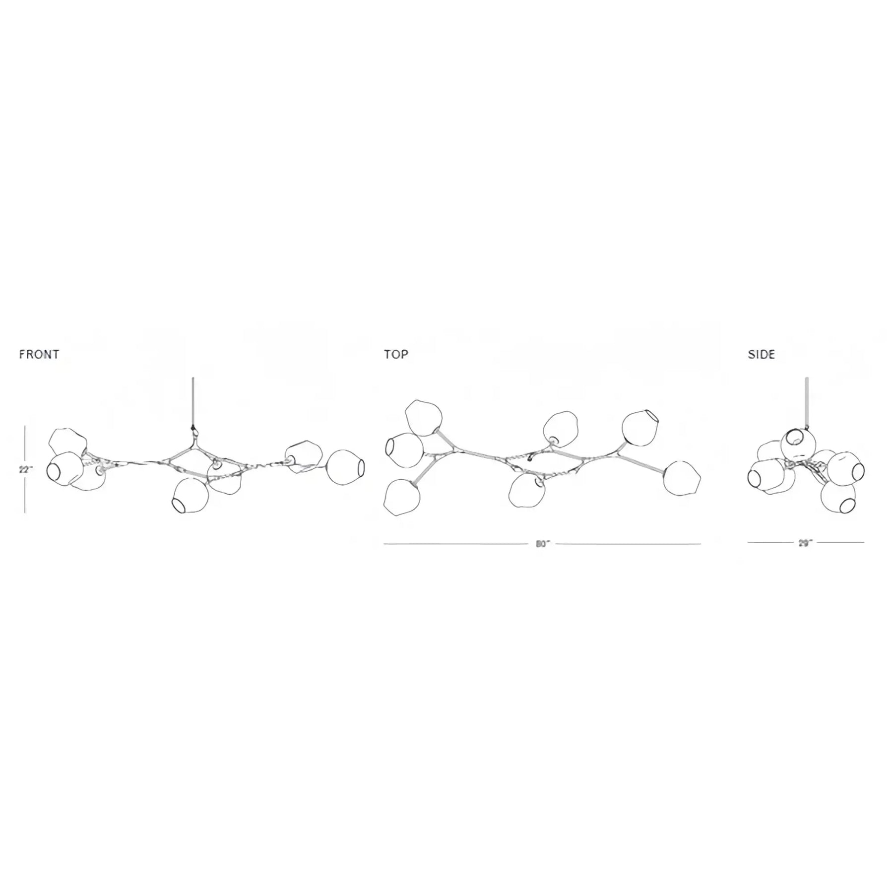 Modern Sputnik Smoky Gray/Amber Glass Branch Chandelier for Kitchen Island/Dining Room - 9 Globes/W79.9"*25.2"*H20.87"Brass Finish/Clear GlassWarm LightBlushlighting