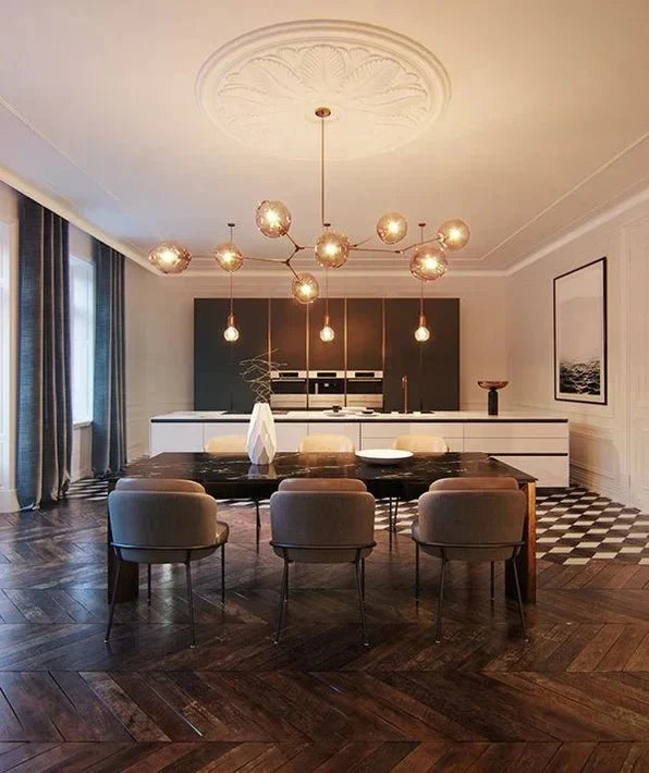 Modern Sputnik Smoky Gray/Amber Glass Branch Chandelier for Kitchen Island/Dining Room - 8 Globes/W89.76"*D33.07"*H22.8"Brass Finish/Clear GlassWarm LightBlushlighting
