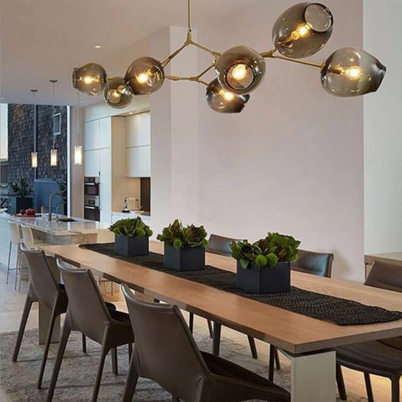 Modern Sputnik Smoky Gray/Amber Glass Branch Chandelier for Kitchen Island/Dining Room - 5 Globes/W64.2"*D20.86"*H20.87"Brass Finish/Clear GlassWarm LightBlushlighting