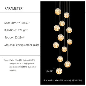 Modern Starlight Globe Chandelier for Foyer Hall Crystal Clear Glass Ball Light Decoration Living Room Ceiling Lamp