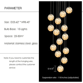 Modern Starlight Globe Chandelier for Foyer Hall Crystal Clear Glass Ball Light Decoration Living Room Ceiling Lamp