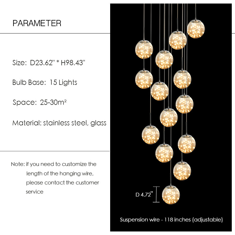 Modern Starlight Globe Chandelier for Foyer Hall Crystal Clear Glass Ball Light Decoration Living Room Ceiling Lamp