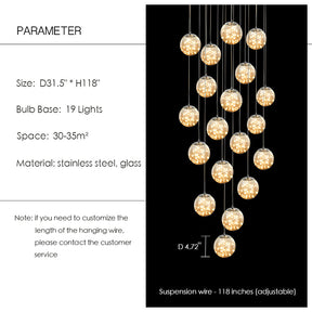 Modern Starlight Globe Chandelier for Foyer Hall Crystal Clear Glass Ball Light Decoration Living Room Ceiling Lamp