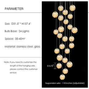 Modern Starlight Globe Chandelier for Foyer Hall Crystal Clear Glass Ball Light Decoration Living Room Ceiling Lamp