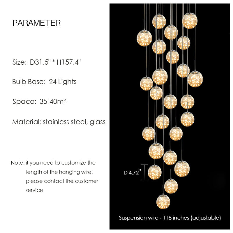 Modern Starlight Globe Chandelier for Foyer Hall Crystal Clear Glass Ball Light Decoration Living Room Ceiling Lamp