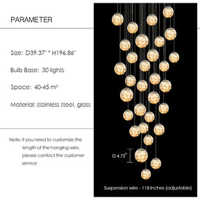 Modern Starlight Globe Chandelier for Foyer Hall Crystal Clear Glass Ball Light Decoration Living Room Ceiling Lamp