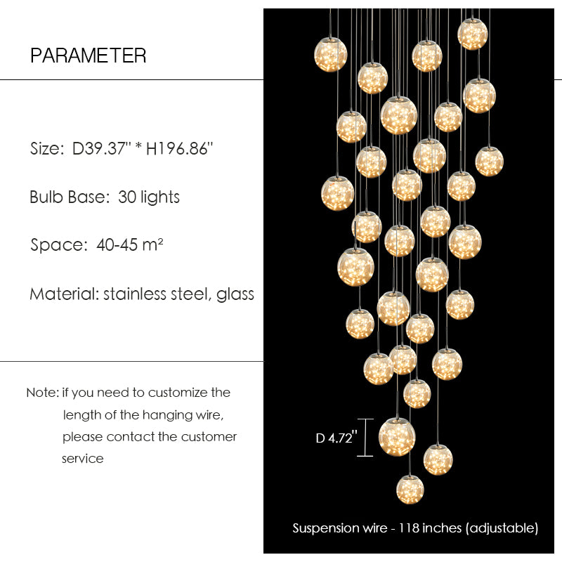 Modern Starlight Globe Chandelier for Foyer Hall Crystal Clear Glass Ball Light Decoration Living Room Ceiling Lamp