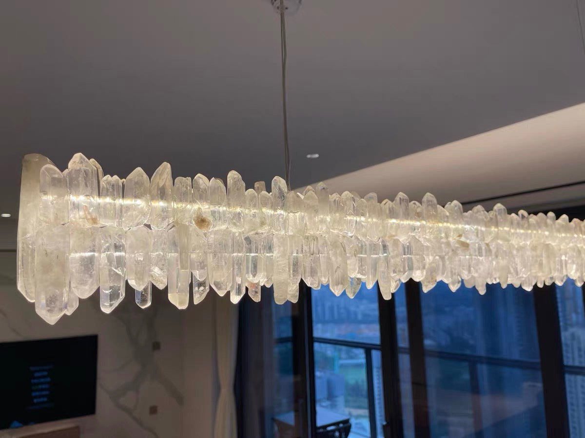 Modern Style Linear Natural Crystal Chandelier