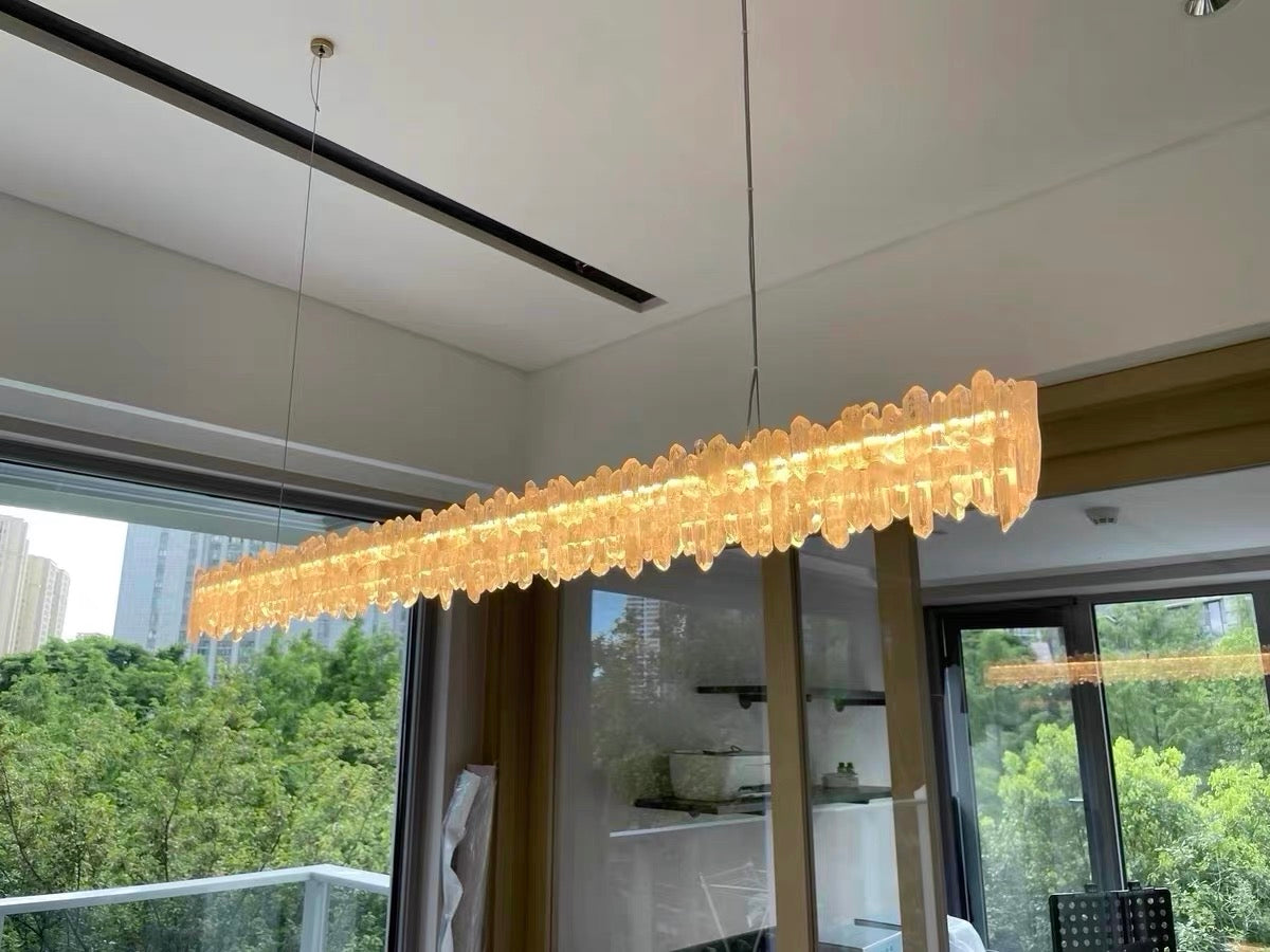 Modern Style Linear Natural Crystal Chandelier
