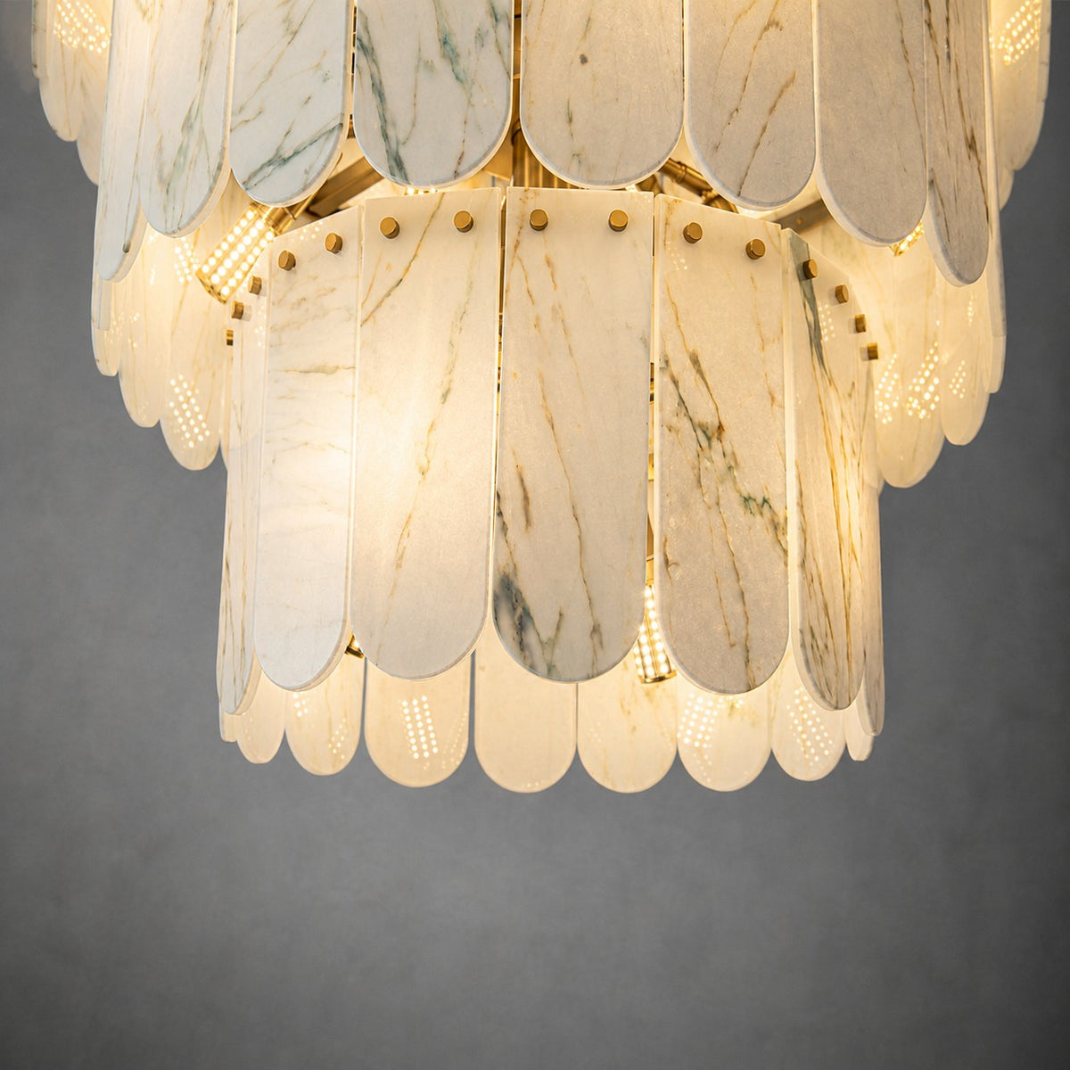 Modern Three-Tier Emerald White Jade Luxury Marble Chandelier