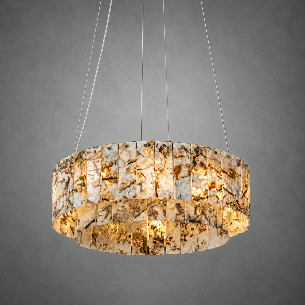 Modern Two-Tier Luxury Stone Round Chandelier