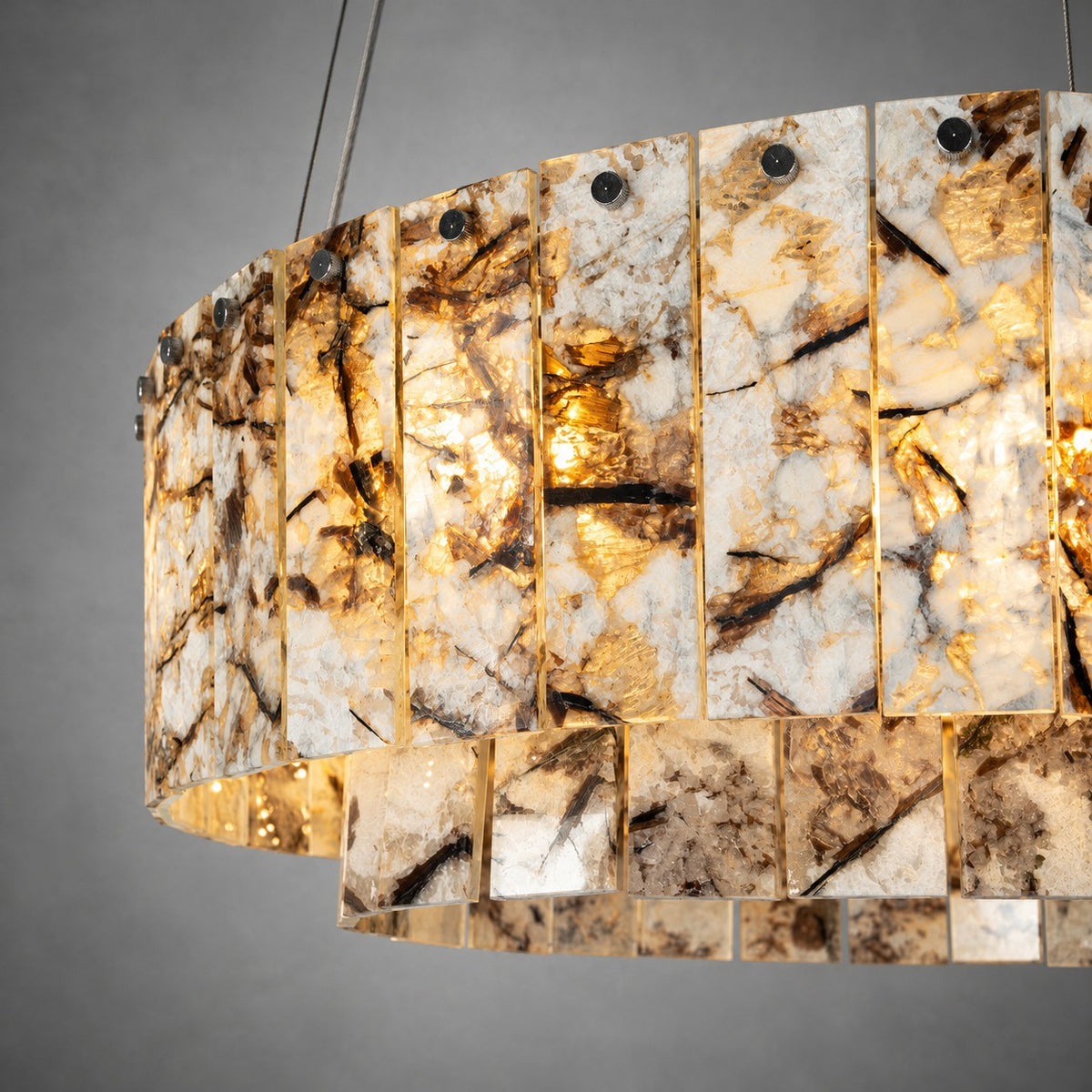 Modern Two-Tier Luxury Stone Round Chandelier