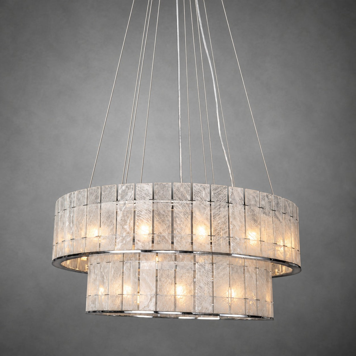 Modern Two-Tier Luxury Stone Round Chandelier