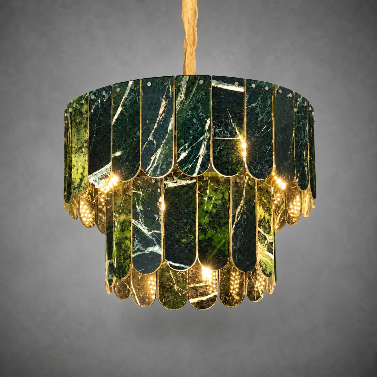 Modern Two-Tier Prada Green Luxury stone Chandelier