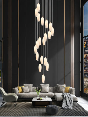 Modern White Ceramic Elegant Tulip Flower Chandelier For Foyer/Staircase