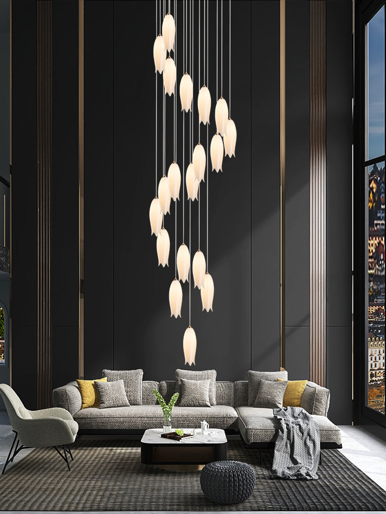 Modern White Ceramic Elegant Tulip Flower Chandelier For Foyer/Staircase