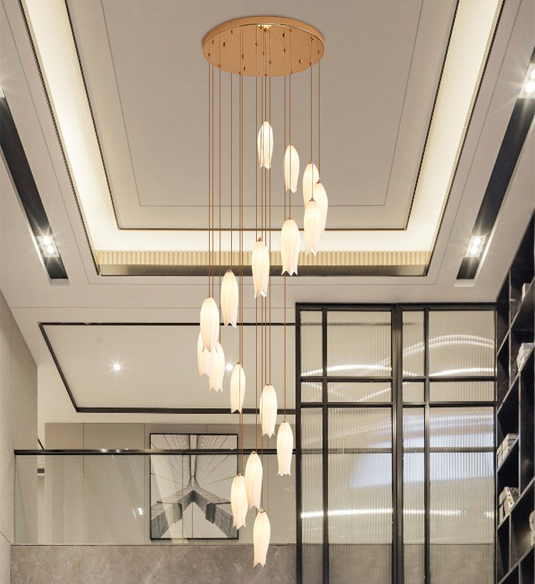 Modern White Ceramic Elegant Tulip Flower Chandelier For Foyer/Staircase